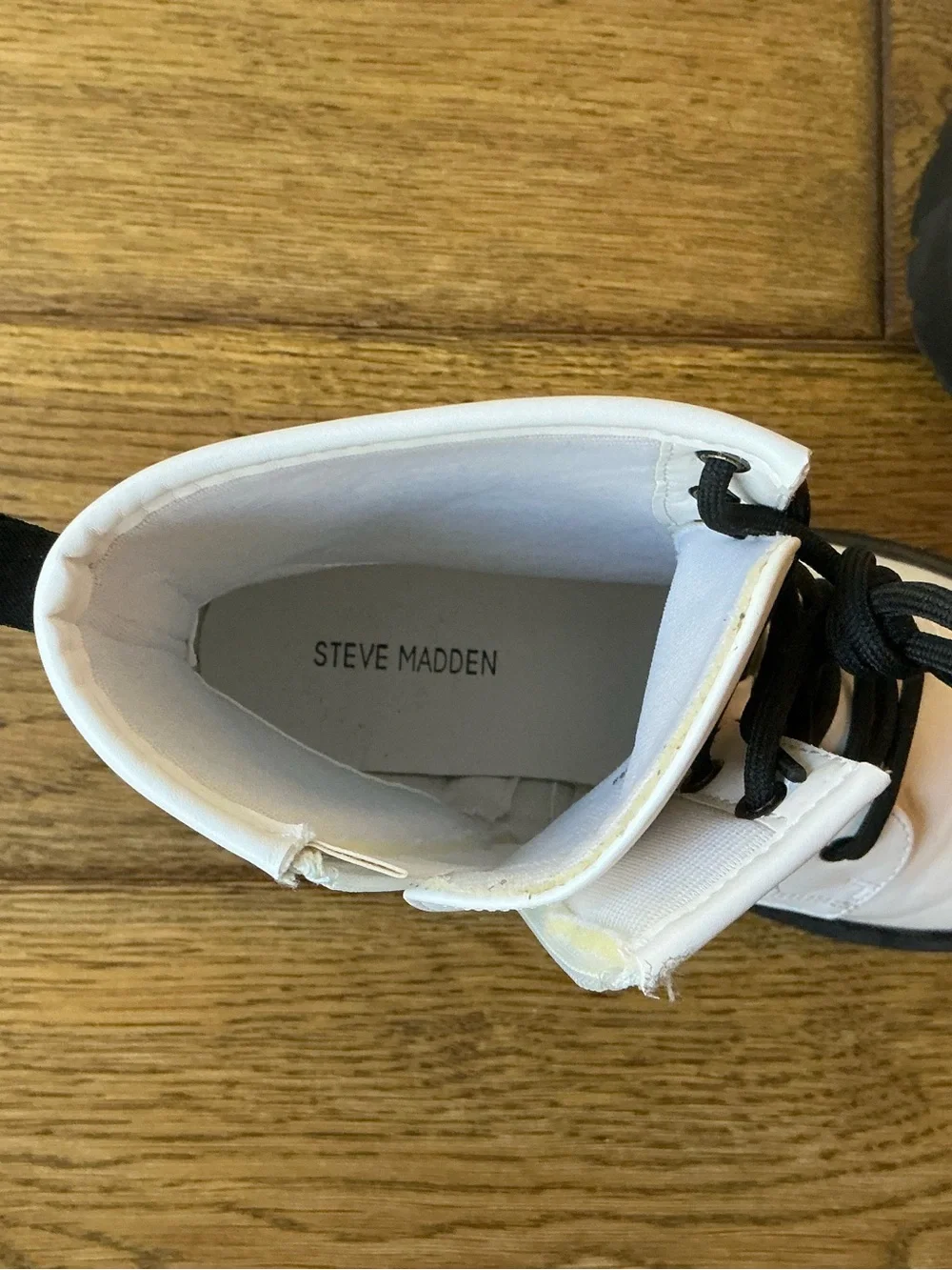 Steve Madden White Lace-Up Combat Boots with Black Lug Sole